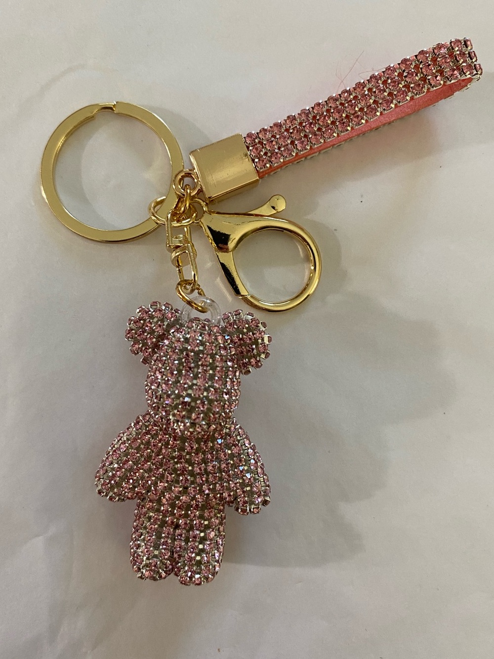 Crystal Teddy Bear Bag Charm Keychain with Wrist Strap